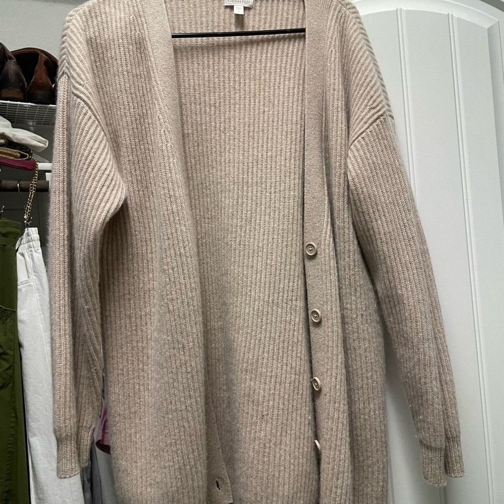 Garnet Hill Ribbed Beige Cardigan Sweater